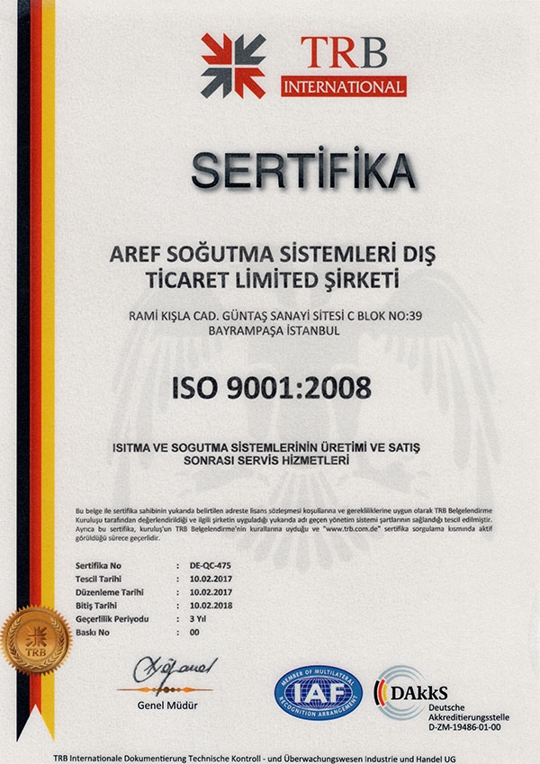 Aref Soğutma TRB ISO 9001:2008