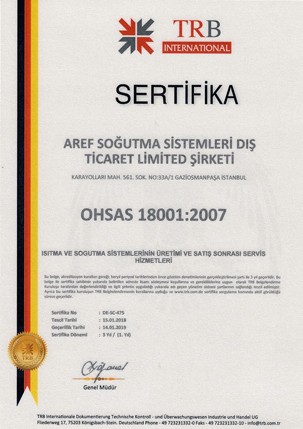 Aref Soğutma TRB OHSAS 18001:2007